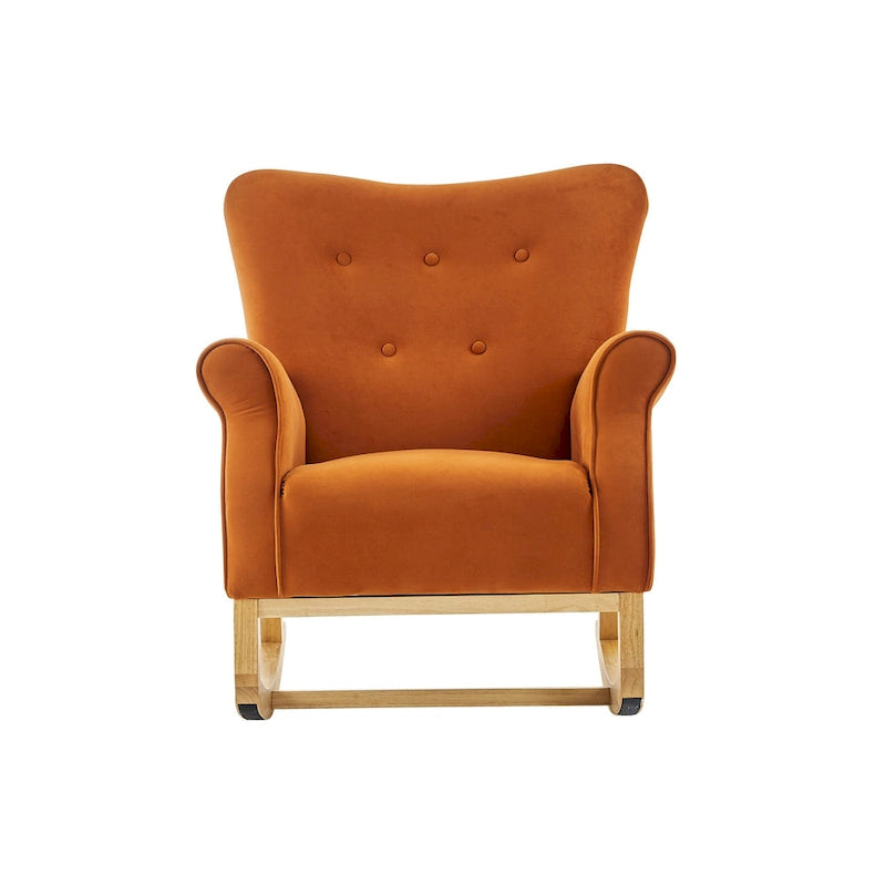 Fauteuil à bascule haut de gamme en velours capitonné — Orange / Rose / Gris / Beige / Violet / Noir, Simple
