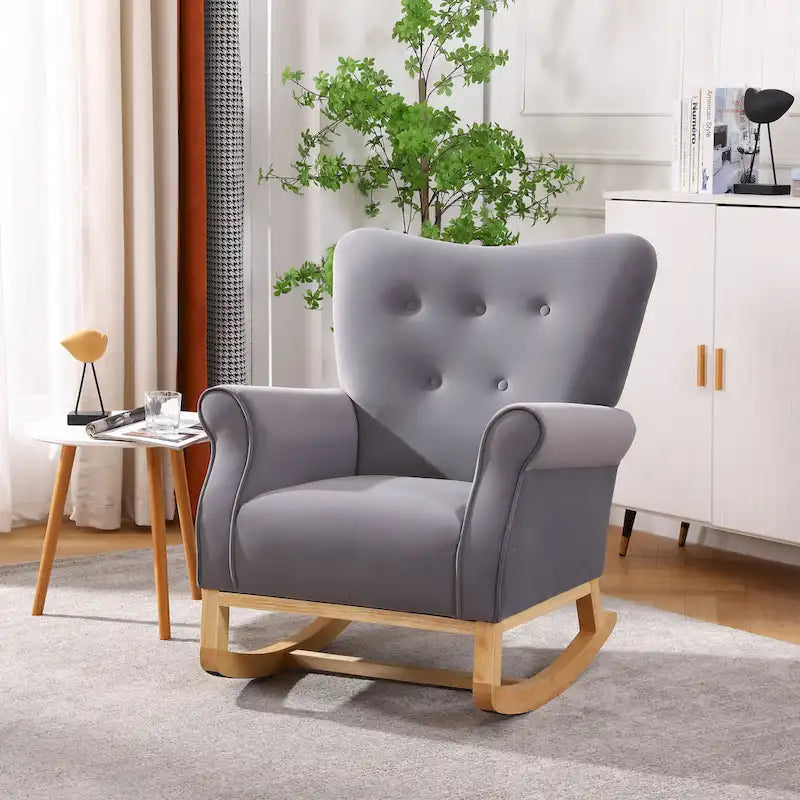 Fauteuil à bascule haut de gamme en velours capitonné — Orange / Rose / Gris / Beige / Violet / Noir, Simple