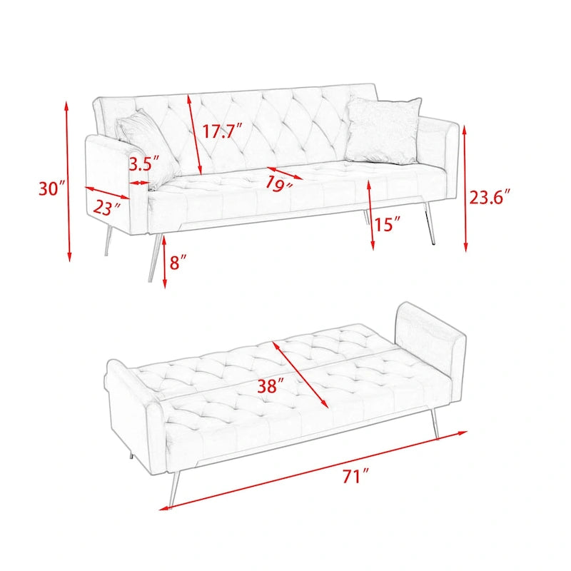 Canapé-lit pliable convertible 2 places gris/beige/bleu/rose/vert