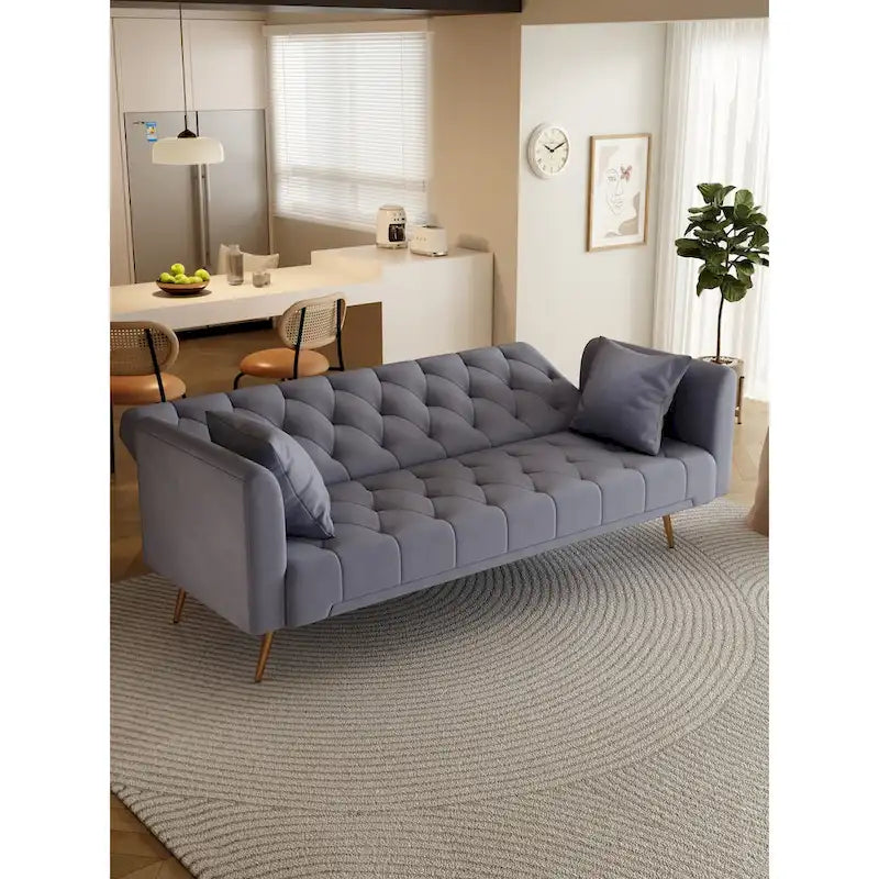 Canapé-lit pliable convertible 2 places gris/beige/bleu/rose/vert