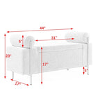 Banc de rangement velours beige/vert avec accoudoirs cylindriques, une place