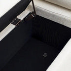 Banc de rangement velours beige/vert avec accoudoirs cylindriques, une place