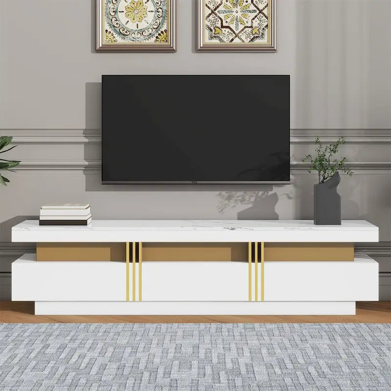 Meuble TV Noir+Doré / Blanc+Doré avec Tiroirs – Convient jusqu'à 79"
