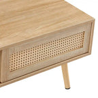 Table basse rectangulaire en rotin avec rangement, Blanc / Naturel