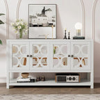 Table console avec portes miroir — Bleu Marine Antique / Blanc / Espresso, assemblage par 1 personne
