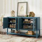 Table console avec portes miroir — Bleu Marine Antique / Blanc / Espresso, assemblage par 1 personne
