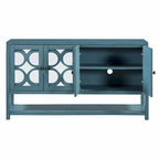 Table console avec portes miroir — Bleu Marine Antique / Blanc / Espresso, assemblage par 1 personne