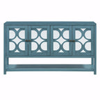 Table console avec portes miroir — Bleu Marine Antique / Blanc / Espresso, assemblage par 1 personne