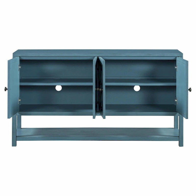 Table console avec portes miroir — Bleu Marine Antique / Blanc / Espresso, assemblage par 1 personne