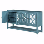 Table console avec portes miroir — Bleu Marine Antique / Blanc / Espresso, assemblage par 1 personne