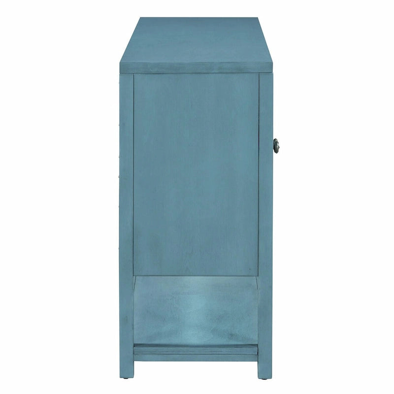 Table console avec portes miroir — Bleu Marine Antique / Blanc / Espresso, assemblage par 1 personne