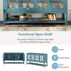 Table console avec portes miroir — Bleu Marine Antique / Blanc / Espresso, assemblage par 1 personne