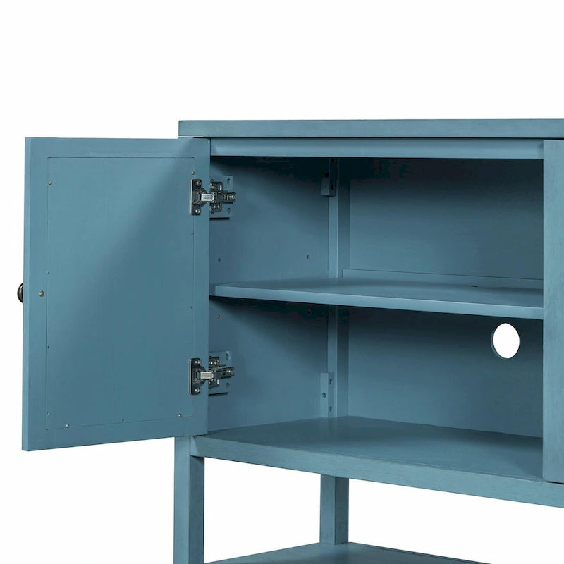 Table console avec portes miroir — Bleu Marine Antique / Blanc / Espresso, assemblage par 1 personne