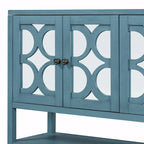 Table console avec portes miroir — Bleu Marine Antique / Blanc / Espresso, assemblage par 1 personne