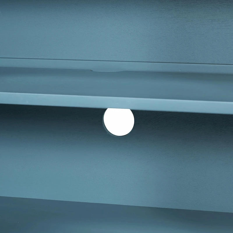 Table console avec portes miroir — Bleu Marine Antique / Blanc / Espresso, assemblage par 1 personne