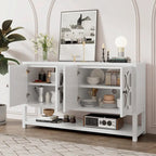 Table console avec portes miroir — Bleu Marine Antique / Blanc / Espresso, assemblage par 1 personne