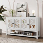 Table console avec portes miroir — Bleu Marine Antique / Blanc / Espresso, assemblage par 1 personne