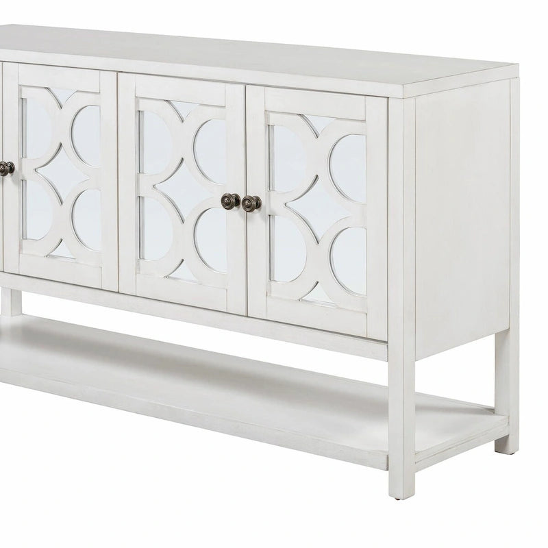 Table console avec portes miroir — Bleu Marine Antique / Blanc / Espresso, assemblage par 1 personne
