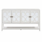 Table console avec portes miroir — Bleu Marine Antique / Blanc / Espresso, assemblage par 1 personne