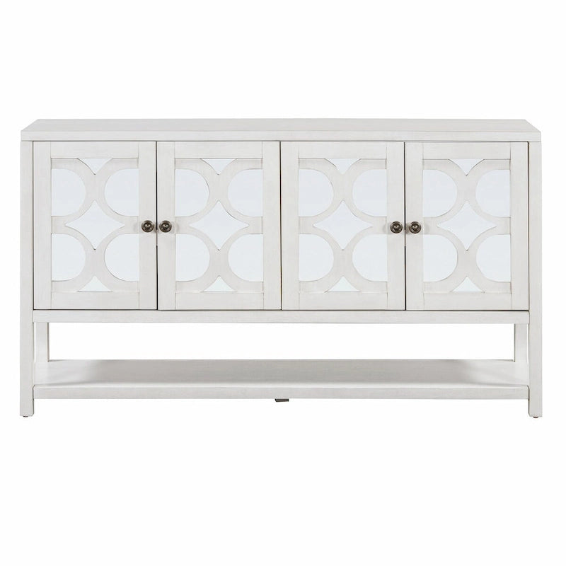 Table console avec portes miroir — Bleu Marine Antique / Blanc / Espresso, assemblage par 1 personne