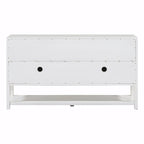 Table console avec portes miroir — Bleu Marine Antique / Blanc / Espresso, assemblage par 1 personne