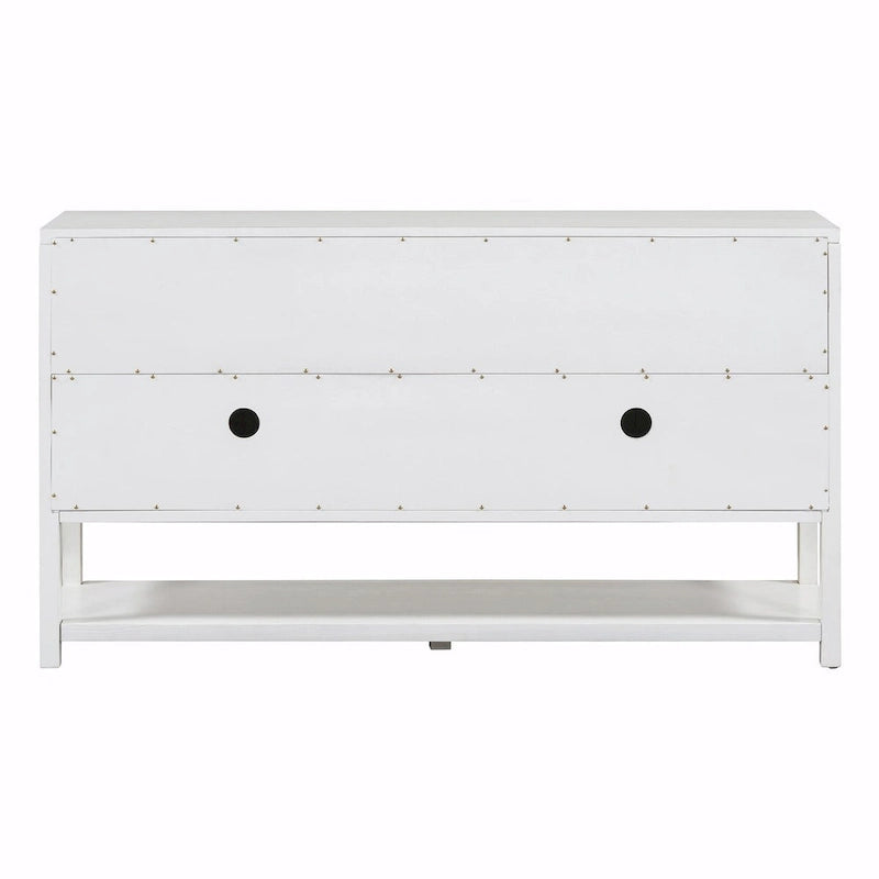 Table console avec portes miroir — Bleu Marine Antique / Blanc / Espresso, assemblage par 1 personne