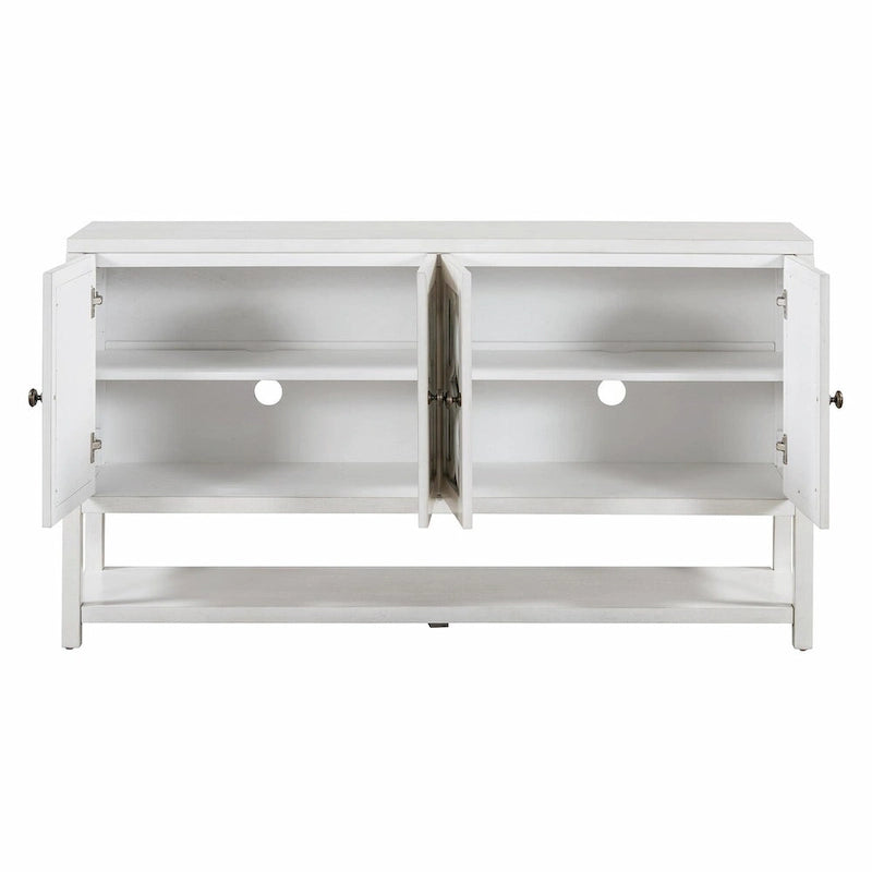 Table console avec portes miroir — Bleu Marine Antique / Blanc / Espresso, assemblage par 1 personne
