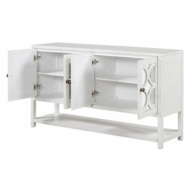 Table console avec portes miroir — Bleu Marine Antique / Blanc / Espresso, assemblage par 1 personne