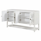 Table console avec portes miroir — Bleu Marine Antique / Blanc / Espresso, assemblage par 1 personne
