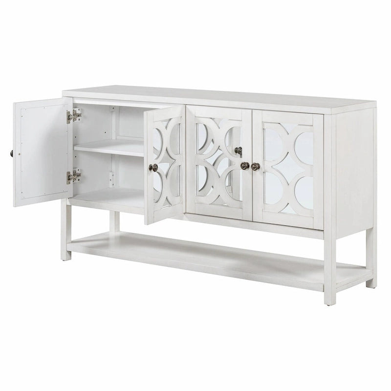Table console avec portes miroir — Bleu Marine Antique / Blanc / Espresso, assemblage par 1 personne