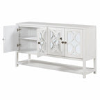 Table console avec portes miroir — Bleu Marine Antique / Blanc / Espresso, assemblage par 1 personne