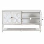 Table console avec portes miroir — Bleu Marine Antique / Blanc / Espresso, assemblage par 1 personne