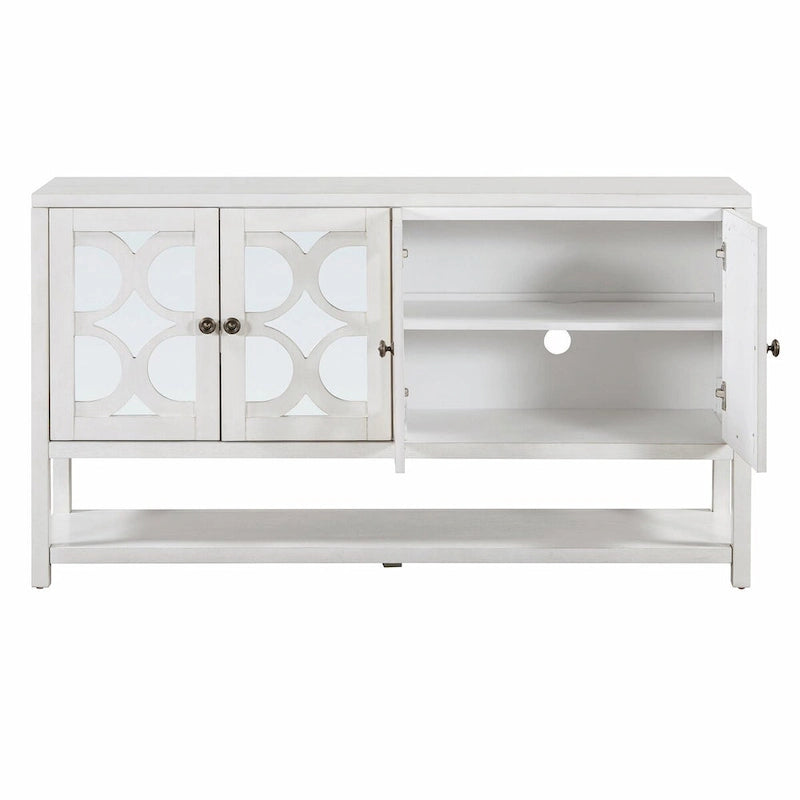 Table console avec portes miroir — Bleu Marine Antique / Blanc / Espresso, assemblage par 1 personne