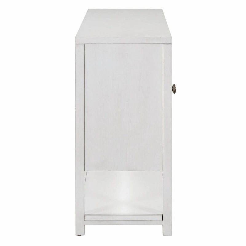 Table console avec portes miroir — Bleu Marine Antique / Blanc / Espresso, assemblage par 1 personne
