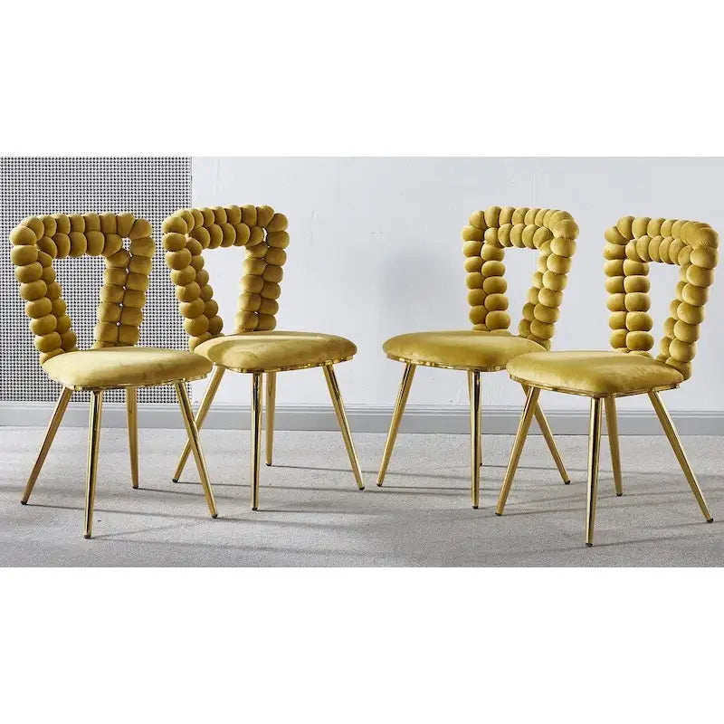 Chaises de salle à manger rembourrées, lot de 4 – Jaune / Blanc+Or, piétement en acier