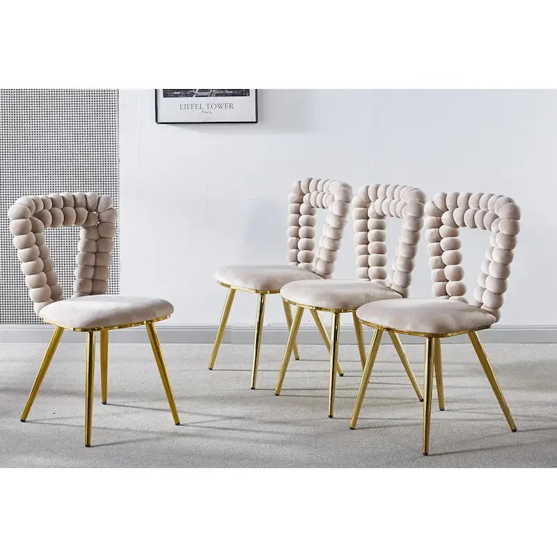 Chaises de salle à manger rembourrées, lot de 4 – Jaune / Blanc+Or, piétement en acier