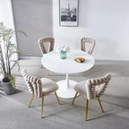 Chaises de salle à manger rembourrées, lot de 4 – Jaune / Blanc+Or, piétement en acier