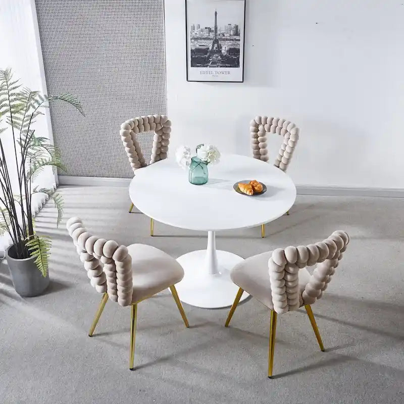 Chaises de salle à manger rembourrées, lot de 4 – Jaune / Blanc+Or, piétement en acier