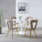 Chaises de salle à manger rembourrées, lot de 4 – Jaune / Blanc+Or, piétement en acier