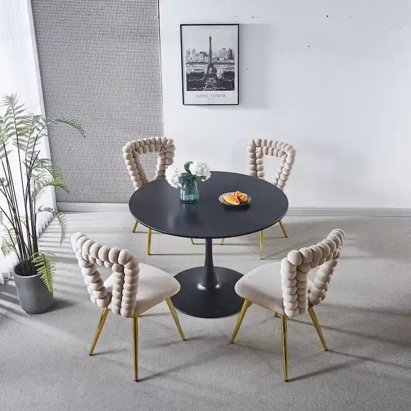 Chaises de salle à manger rembourrées, lot de 4 – Jaune / Blanc+Or, piétement en acier