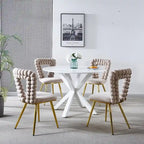Chaises de salle à manger rembourrées, lot de 4 – Jaune / Blanc+Or, piétement en acier