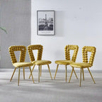 Chaises de salle à manger rembourrées, lot de 4 – Jaune / Blanc+Or, piétement en acier