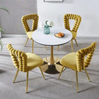 Chaises de salle à manger rembourrées, lot de 4 – Jaune / Blanc+Or, piétement en acier