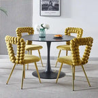 Chaises de salle à manger rembourrées, lot de 4 – Jaune / Blanc+Or, piétement en acier