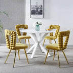Chaises de salle à manger rembourrées, lot de 4 – Jaune / Blanc+Or, piétement en acier