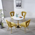Chaises de salle à manger rembourrées, lot de 4 – Jaune / Blanc+Or, piétement en acier