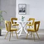 Chaises de salle à manger rembourrées, lot de 4 – Jaune / Blanc+Or, piétement en acier