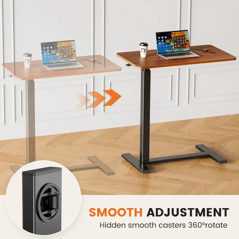 Bureau mobile de lit réglable marron/blanc avec roulettes verrouillables — 1 personne