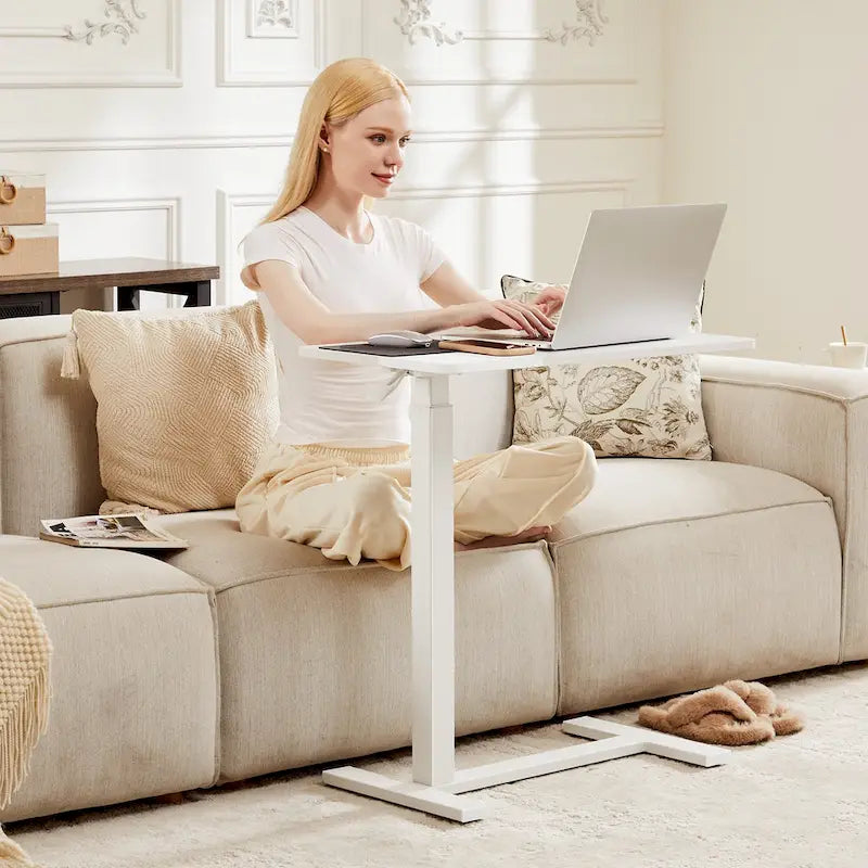 Bureau mobile de lit réglable marron/blanc avec roulettes verrouillables — 1 personne