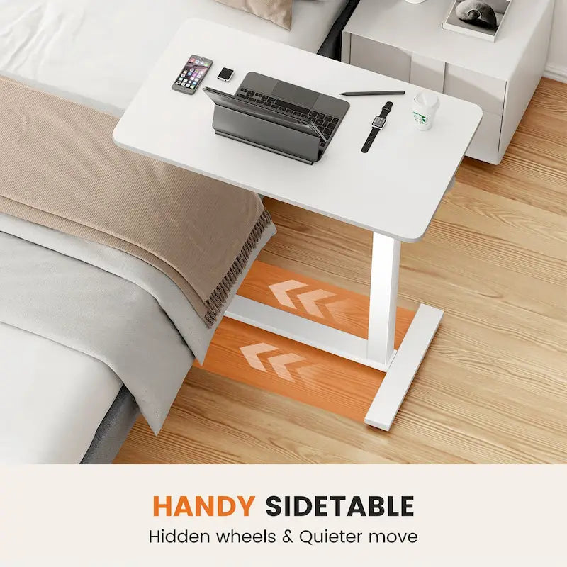 Bureau mobile de lit réglable marron/blanc avec roulettes verrouillables — 1 personne